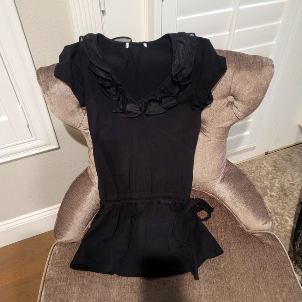 ANNE FONTAINE Black Ruffles Tunic Top  Small 40 Top